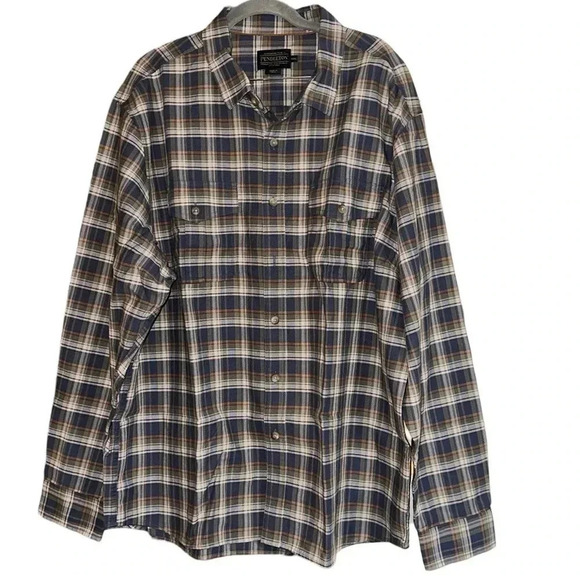 Pendleton Blue Beige Plaid Long Sleeve Button Down Shirt XXL - Picture 1 of 8